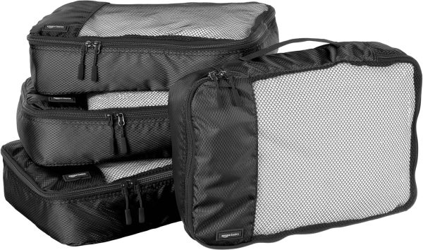 Organizador Para Maletas, Organizadores de Viaje, con Cremallera, Juego de 4 Bolsas, Mediano, Negro